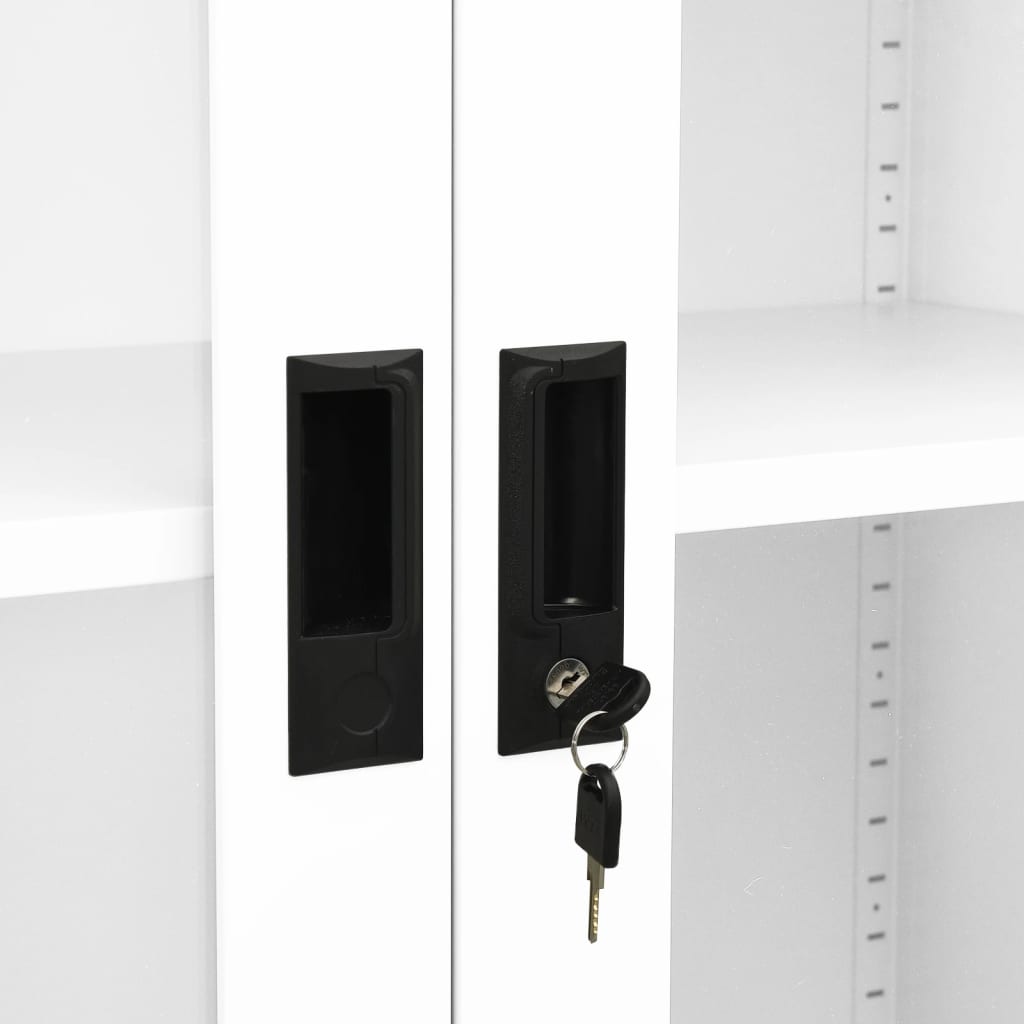 vidaXL Dulap de birou, alb, 90x40x180 cm, oțel și sticlă securizată