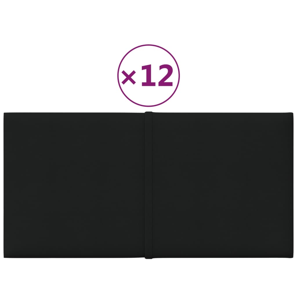 vidaXL Panouri de perete, 12 buc., negru, 30x15 cm, textil, 0,54 m²