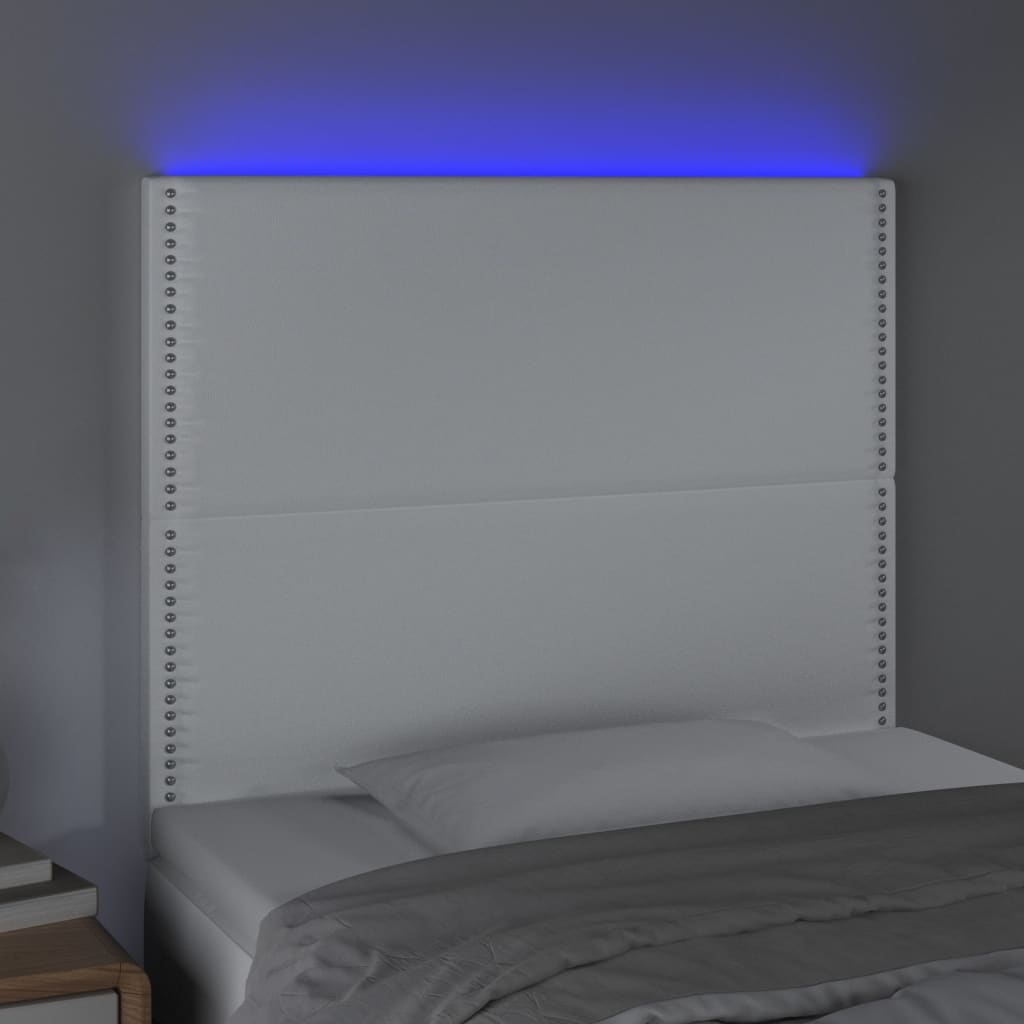 vidaXL Tăblie de pat cu LED, alb, 80x5x118/128 cm, piele ecologică
