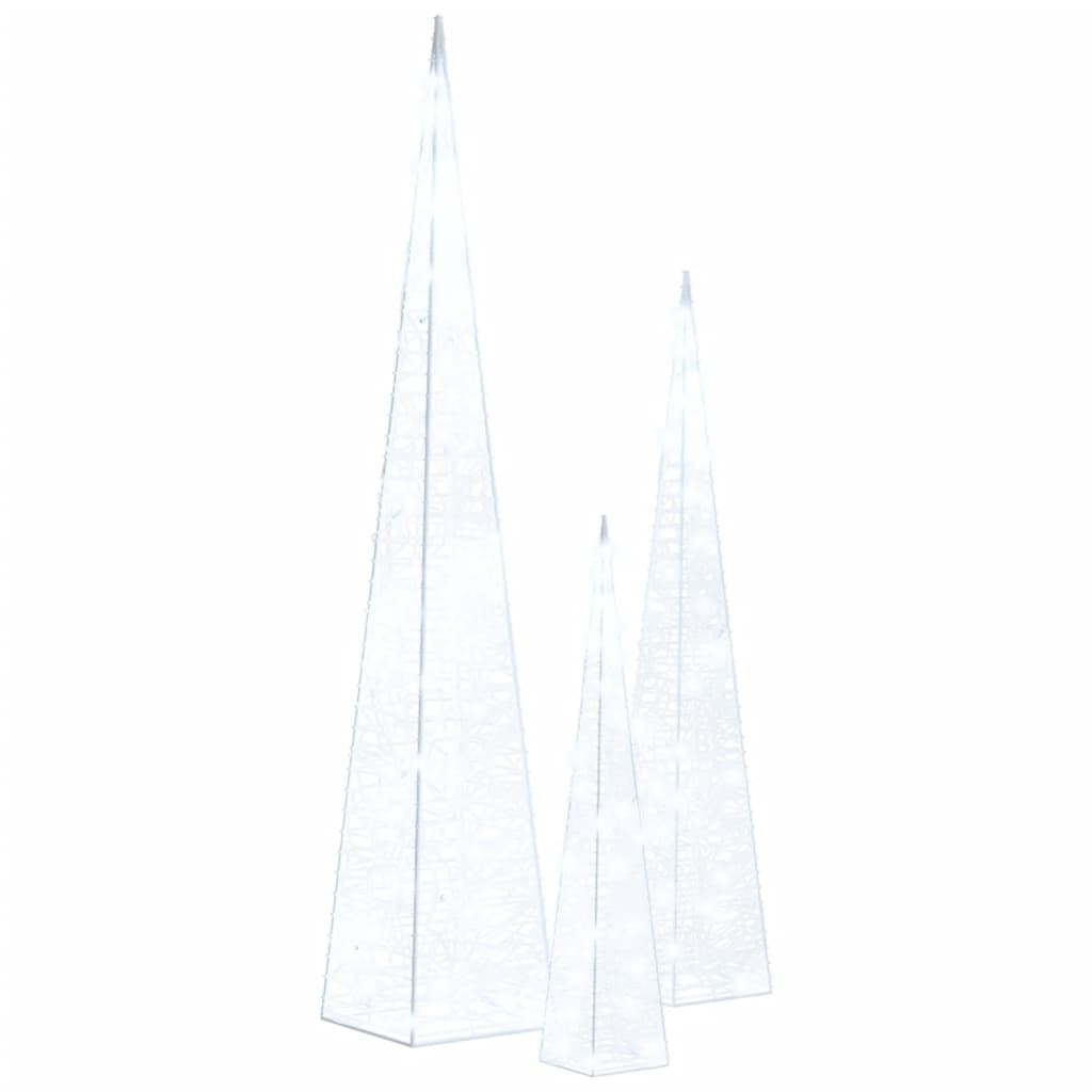 vidaXL Set conuri decorative cu LED-uri, alb rece, 30/45/60 cm, acril