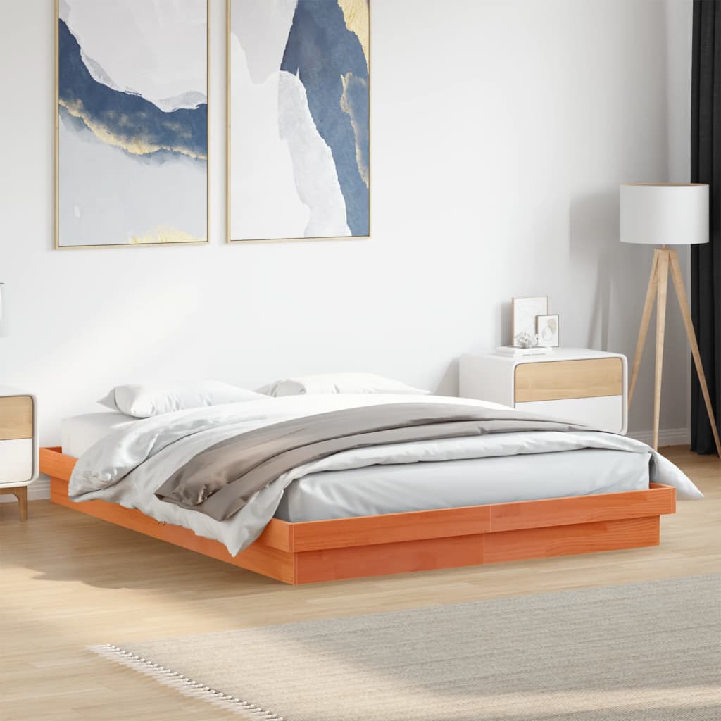 vidaXL Cadru de pat cu LED, maro ceruit, 150x200 cm, lemn masiv de pin