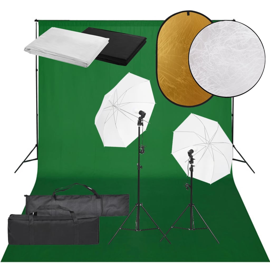 vidaXL Kit studio foto cu set de lămpi, fundal și reflector