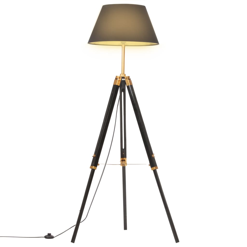 vidaXL Lampă de podea trepied, negru și auriu, 141 cm, lemn masiv tec