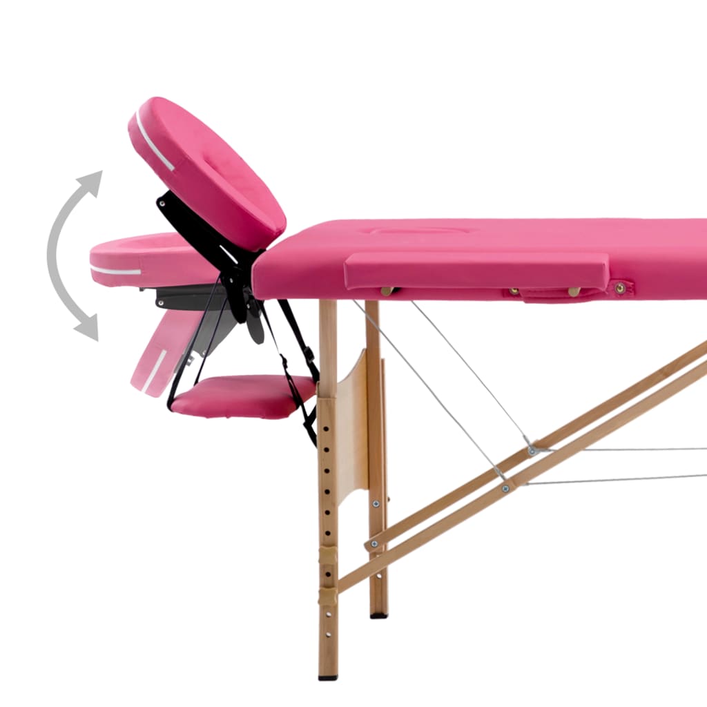 vidaXL Masă de masaj pliabilă, 4 zone, roz, lemn
