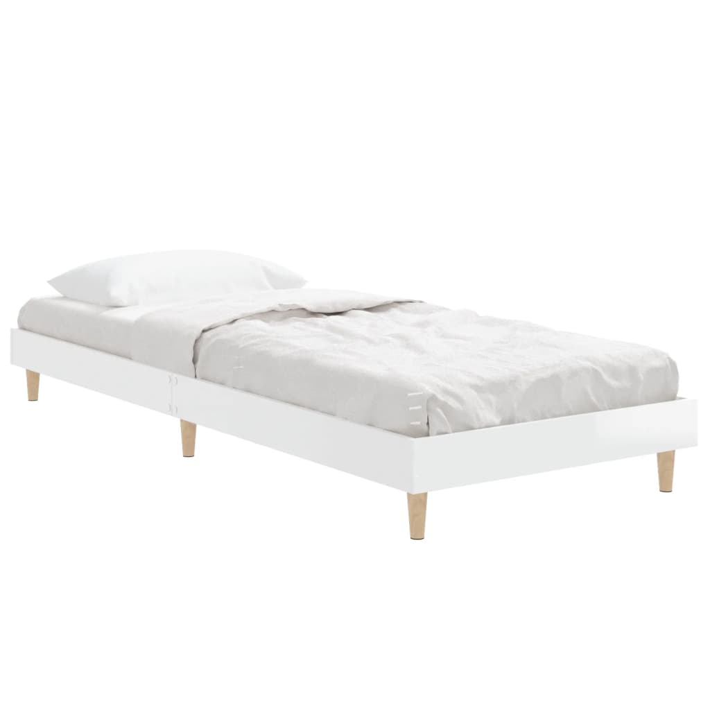 vidaXL Cadru de pat, alb extralucios, 75x190 cm, lemn prelucrat