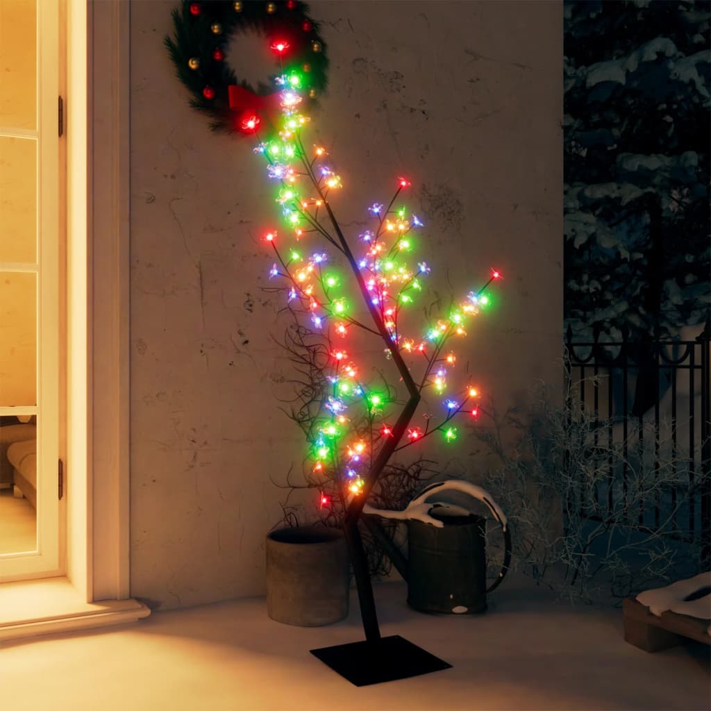 vidaXL Pom Crăciun, 128 LED-uri lumină colorată, flori de cireș, 120cm