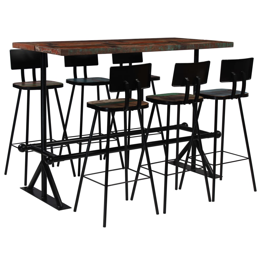 vidaXL Set mobilier de bar, 7 piese, multicolor, lemn masiv reciclat