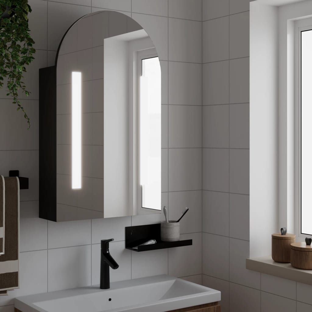 vidaXL Dulap cu oglindă de baie cu LED, negru, 42x13x70 cm, arcuit