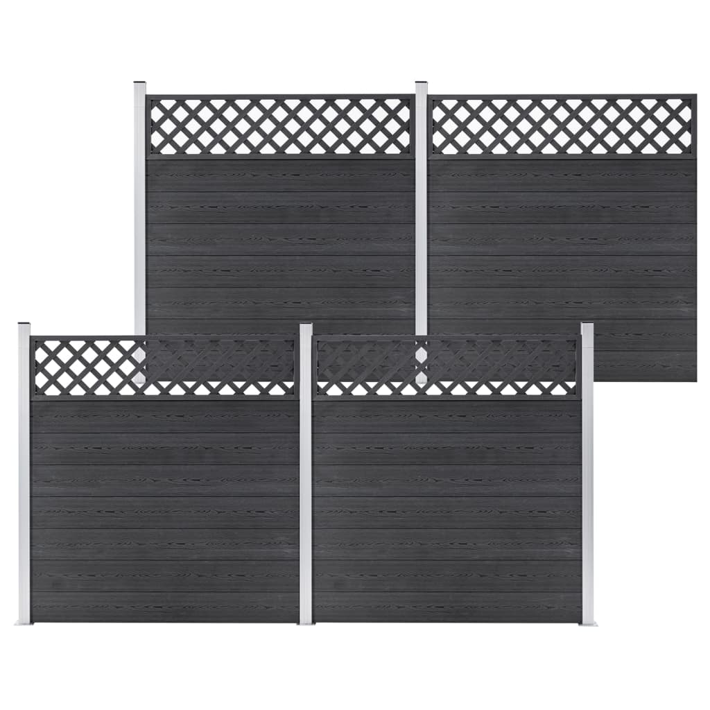 vidaXL Set de gard, 4 pătrate, gri, 699 x 185, WPC