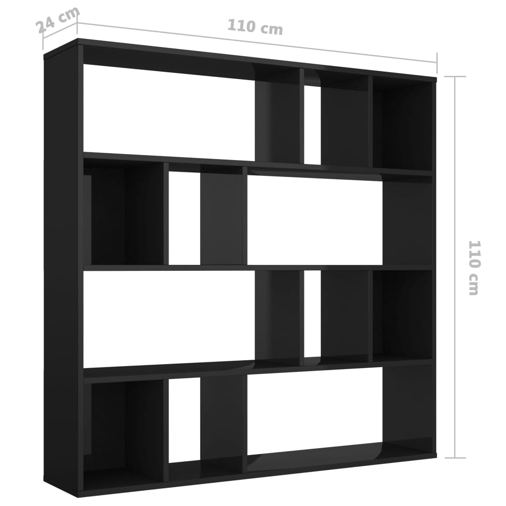 vidaXL Bibliotecă/Separator cameră negru extralucios 110x24x110 cm PAL