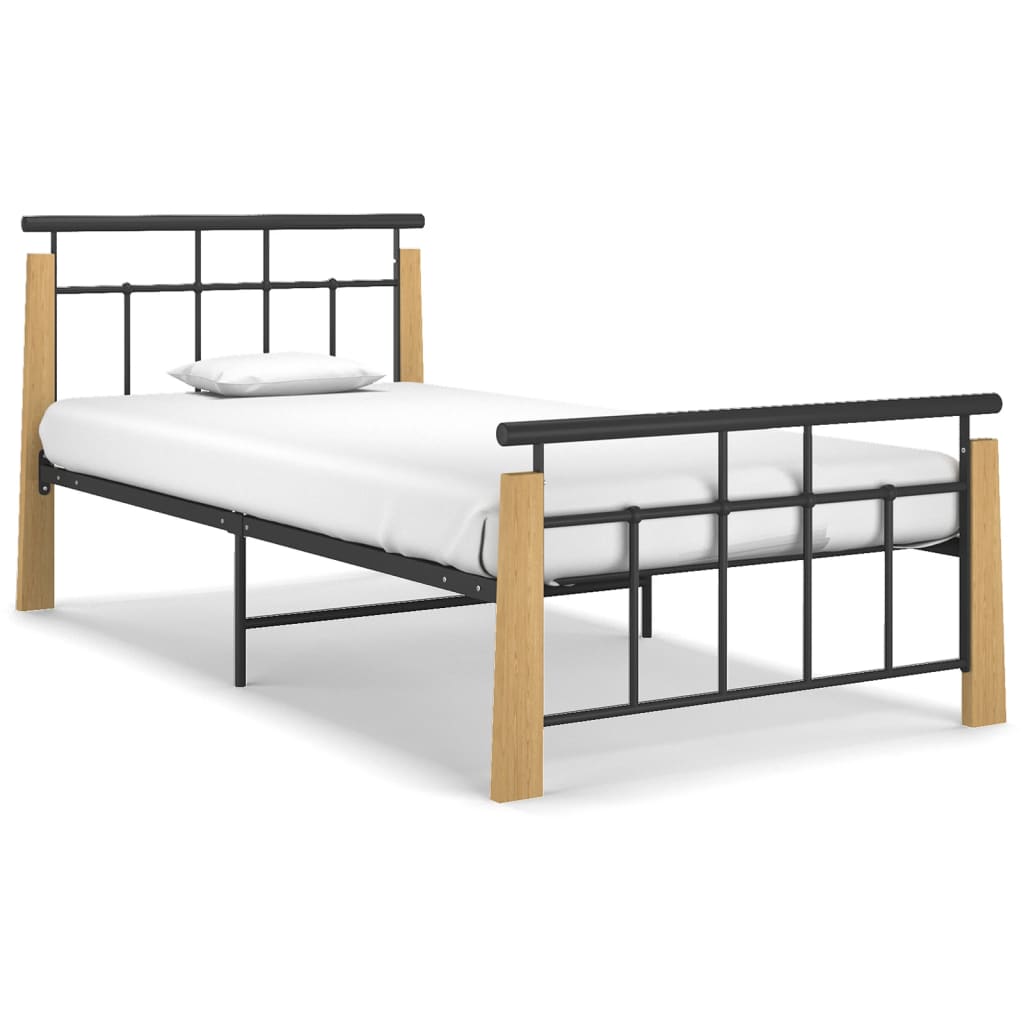 vidaXL Cadru de pat, 100x200 cm, metal și lemn masiv stejar