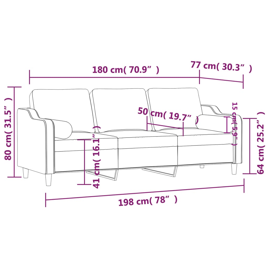 vidaXL Canapea cu 3 locuri cu pernuțe, gri închis, 180 cm, textil