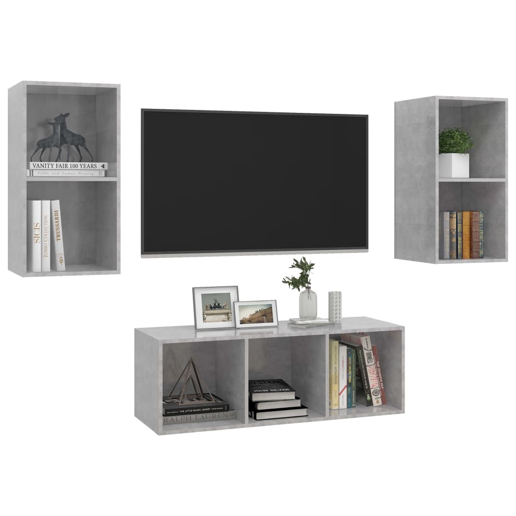 vidaXL Set dulap TV, 3 piese, gri beton, lemn prelucrat