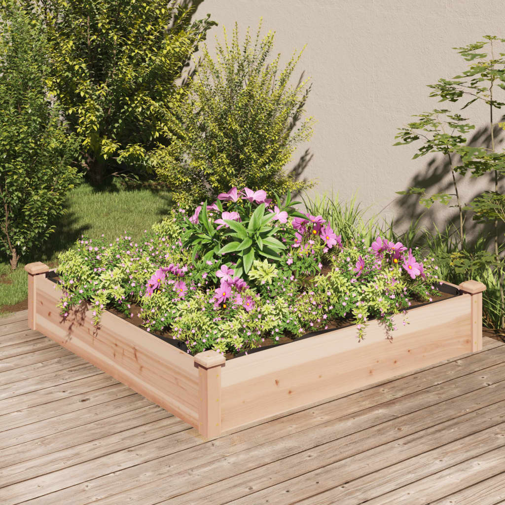 vidaXL Strat de grădină înălțat cu căptușeală, 120x120x25 cm lemn brad