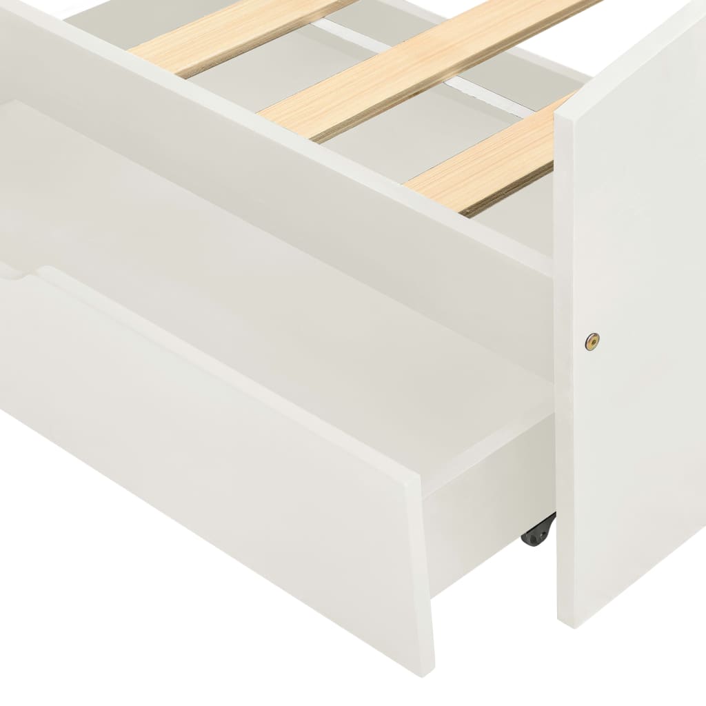 vidaXL Cadru de pat cu 2 sertare, alb, 90 x 200 cm, lemn masiv de pin