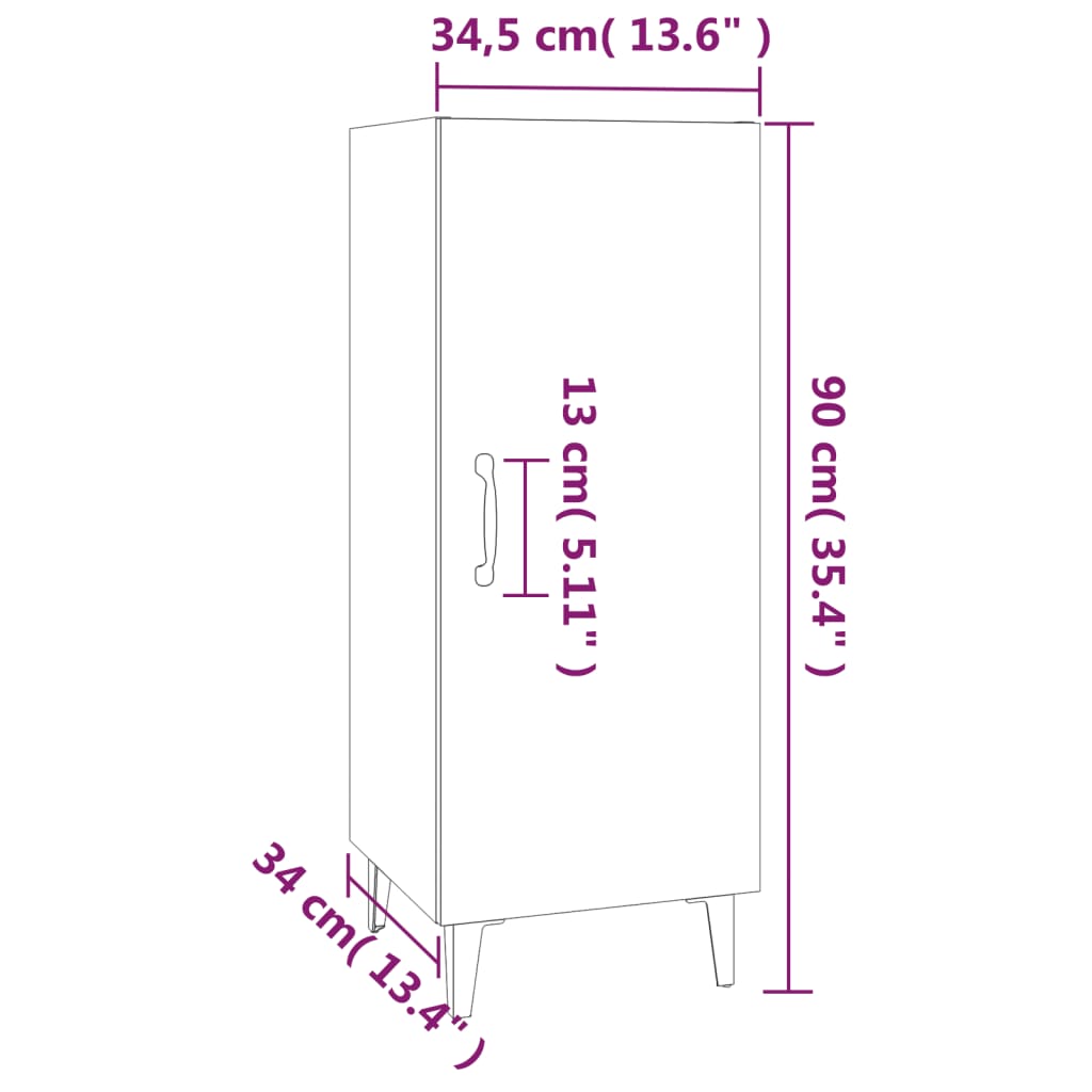 vidaXL Servantă, alb, 34,5x34x90 cm, lemn compozit