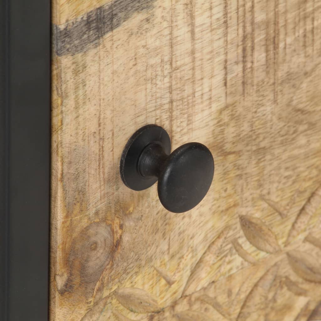 vidaXL Noptieră cu ușă sculptată, 40 x 30 x 50 cm, lemn mango brut