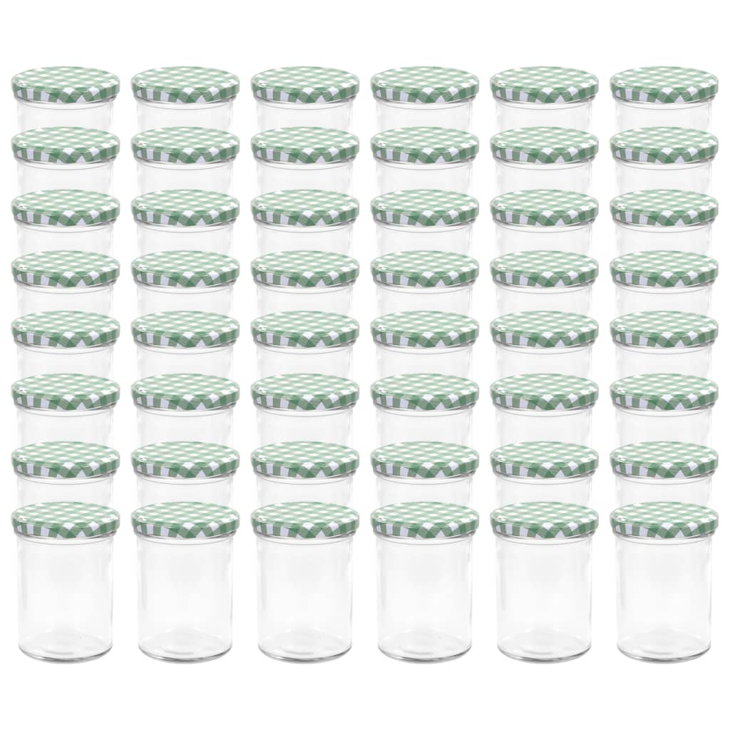 vidaXL Borcane sticlă pentru gem, capace alb și verde, 48 buc., 400 ml