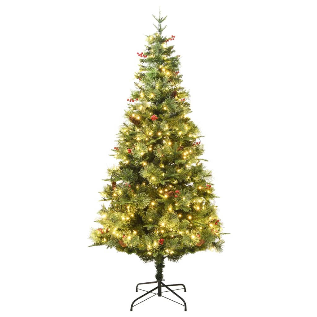 vidaXL Brad de Crăciun pre-iluminat conuri de pin verde 225 cm PVC&PE