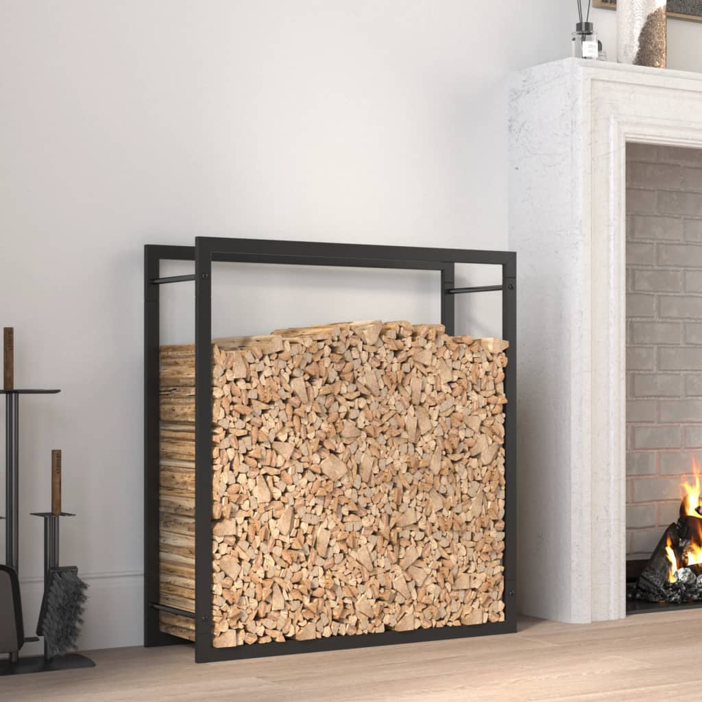 vidaXL Suport pentru lemne de foc, negru mat, 80x28x86 cm, oțel