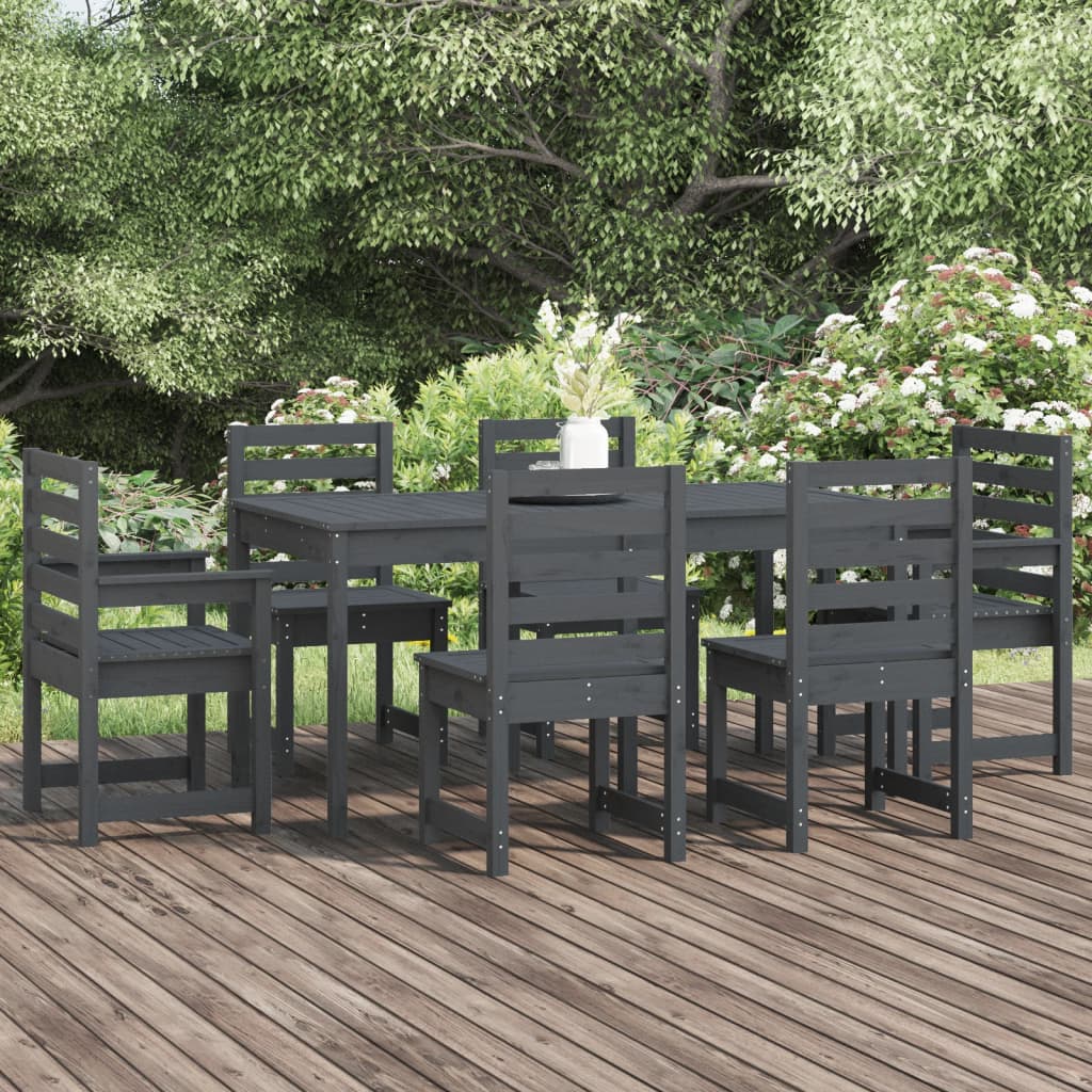 vidaXL Set cu masă de grădină, 7 piese, gri, lemn masiv de pin