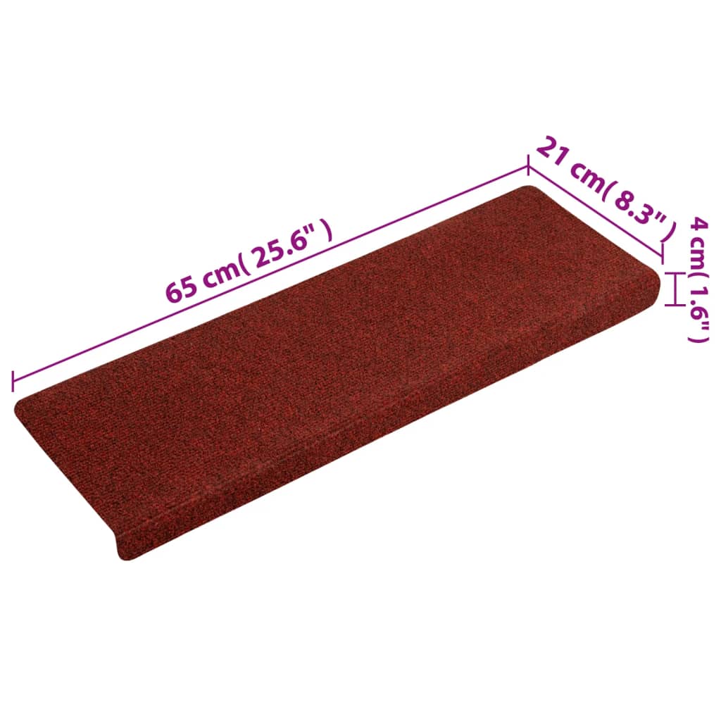 vidaXL Covorașe de scări cusătură punch, 15 buc., roșu, 65x21x4 cm