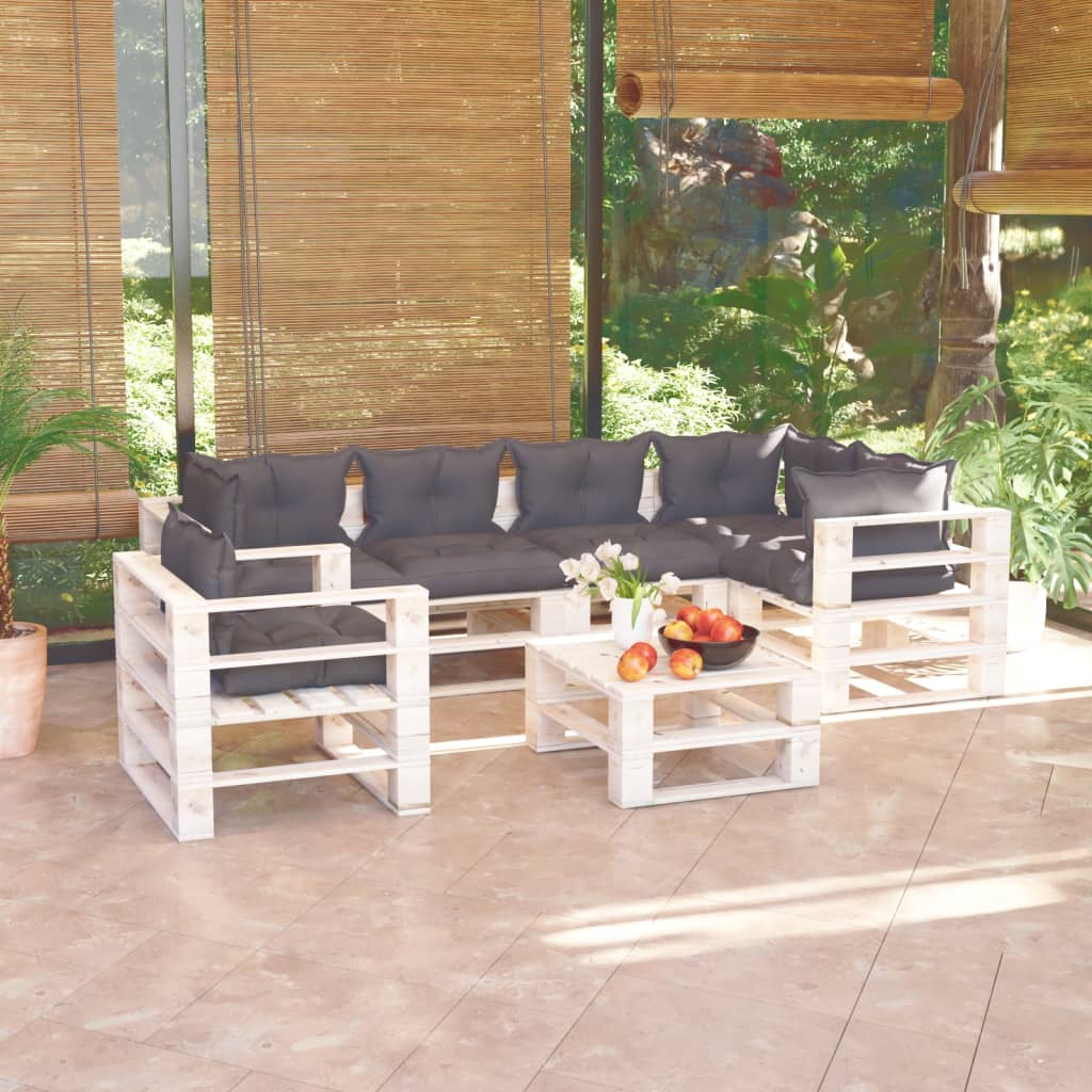 vidaXL Set mobilier grădină din paleți, 7 piese, cu perne, lemn de pin