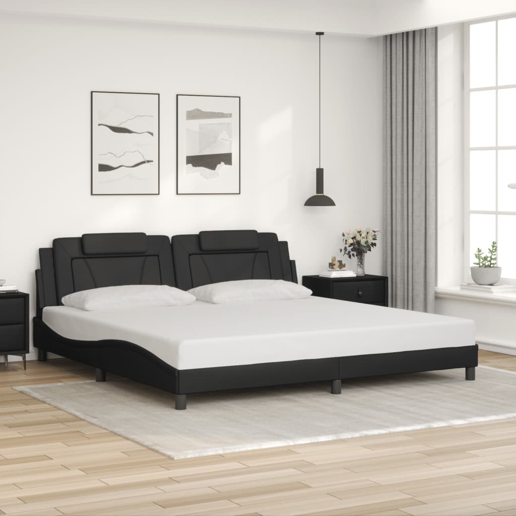 vidaXL Cadru de pat cu lumini LED, negru, 200x200 cm, piele ecologică