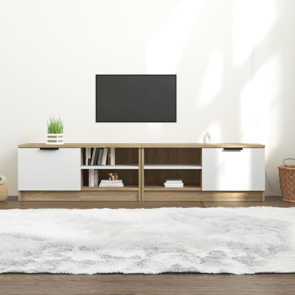 vidaXL Comodă TV,2 buc.,alb&stejar Sonoma,80x35x36,5 cm,lemn prelucrat