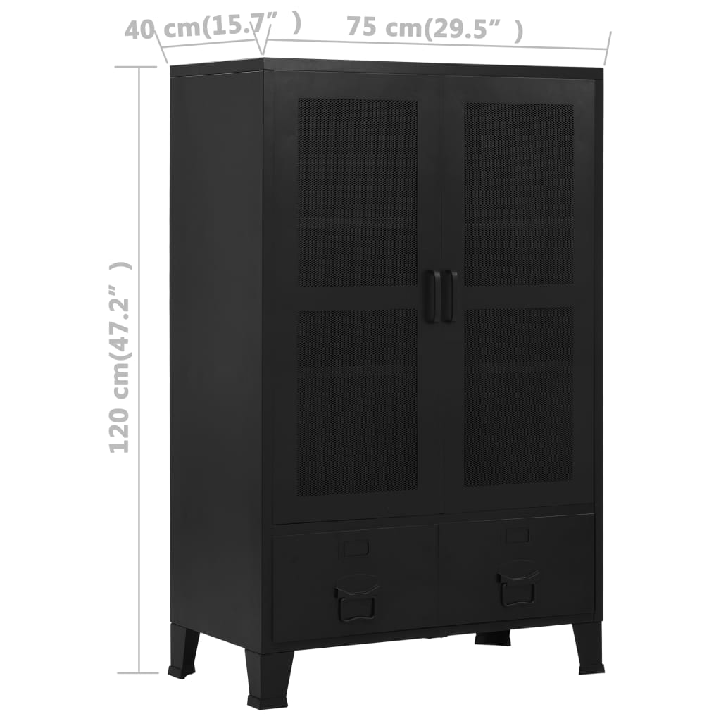 vidaXL Dulap birou cu uși de plasă negru 75x40x120 cm oțel industrial