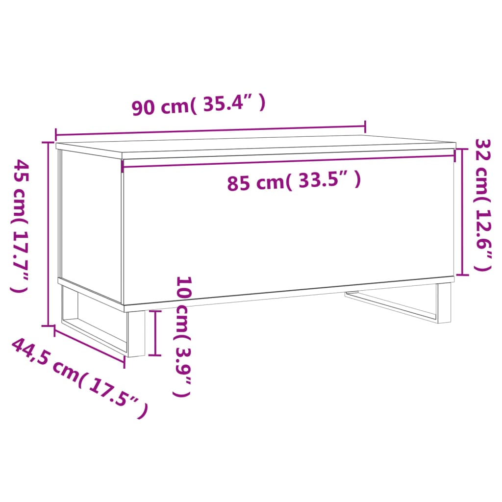 vidaXL Măsuță de cafea, alb, 90x44,5x45 cm, lemn compozit