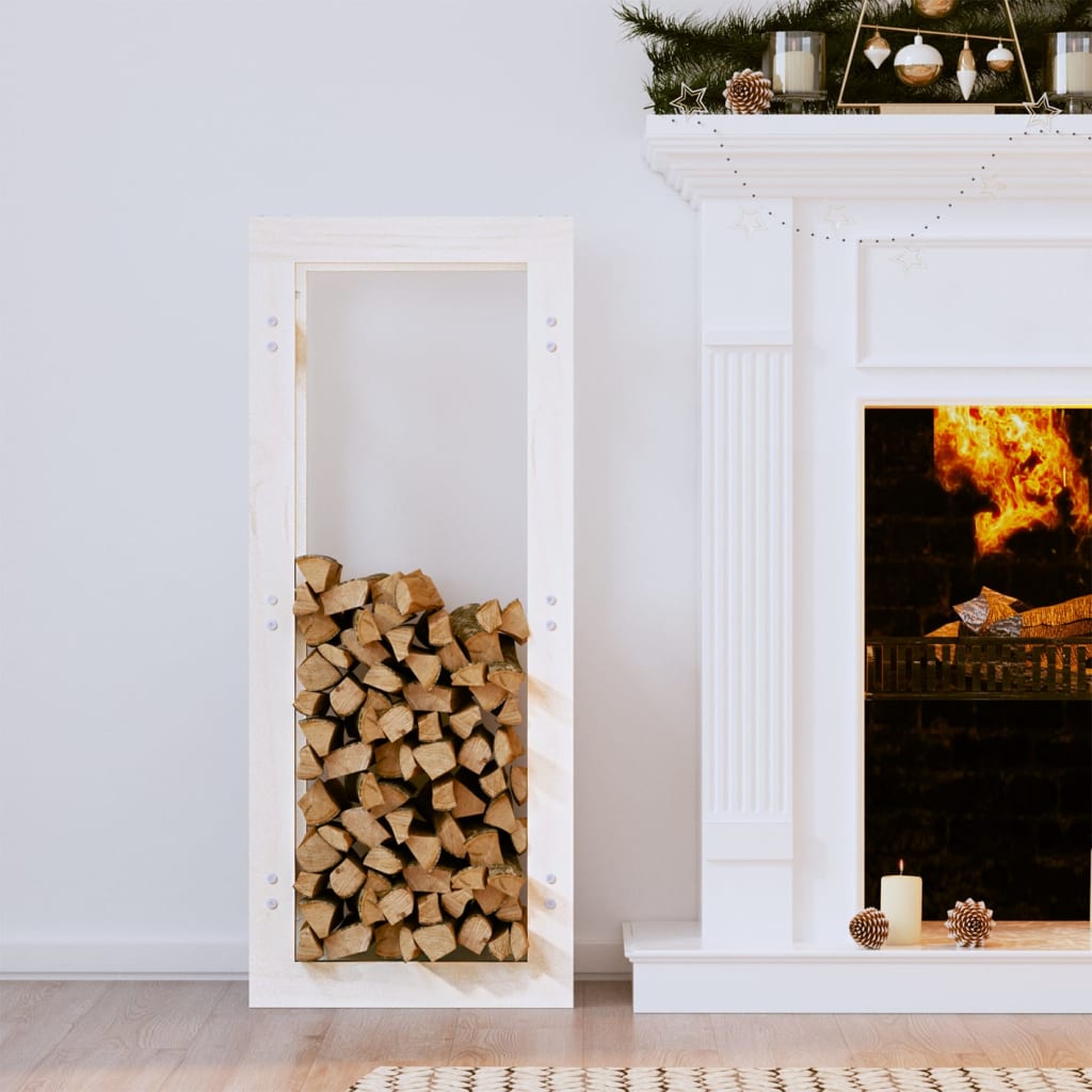 vidaXL Rastel pentru lemne de foc, alb, 41x25x100 cm, lemn masiv pin