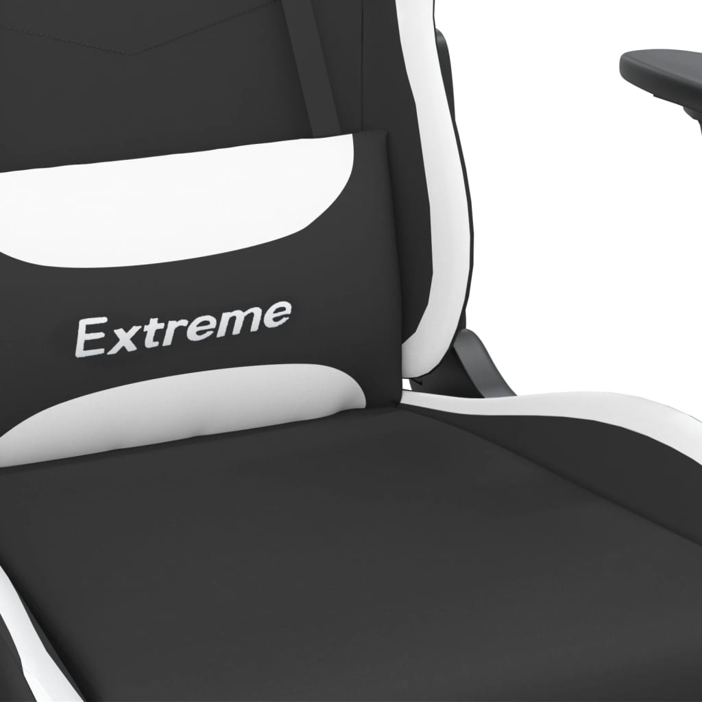 vidaXL Scaun de gaming cu suport picioare, negru și alb, textil