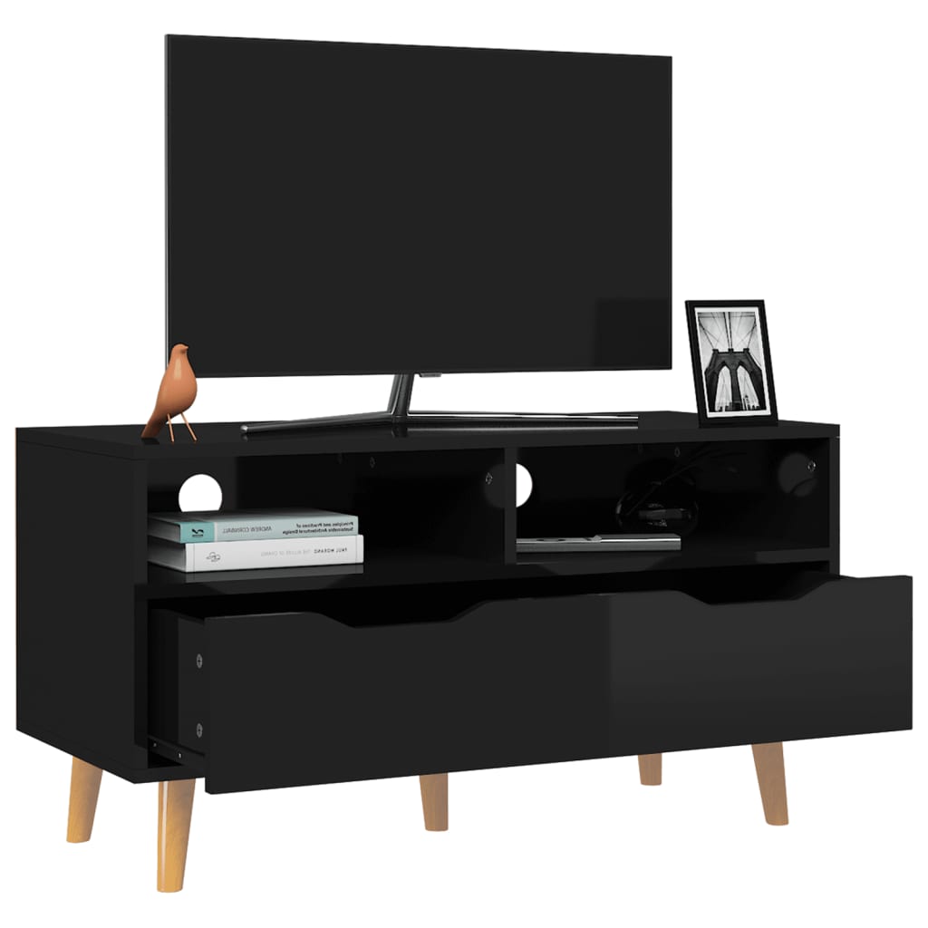 vidaXL Comodă TV, negru extralucios, 90x40x48,5 cm, lemn prelucrat
