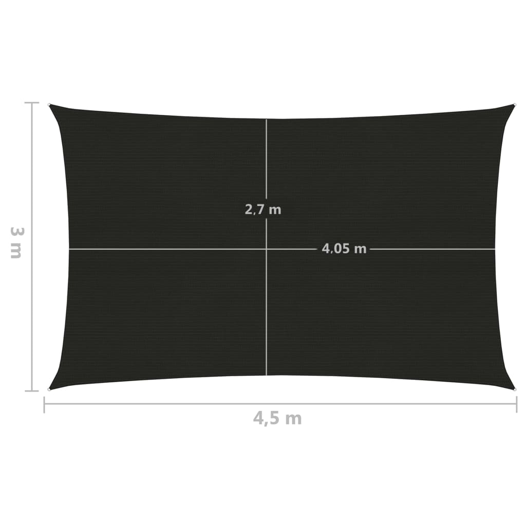 vidaXL Pânză parasolar, negru, 3x4,5 m, HDPE, 160 g/m²