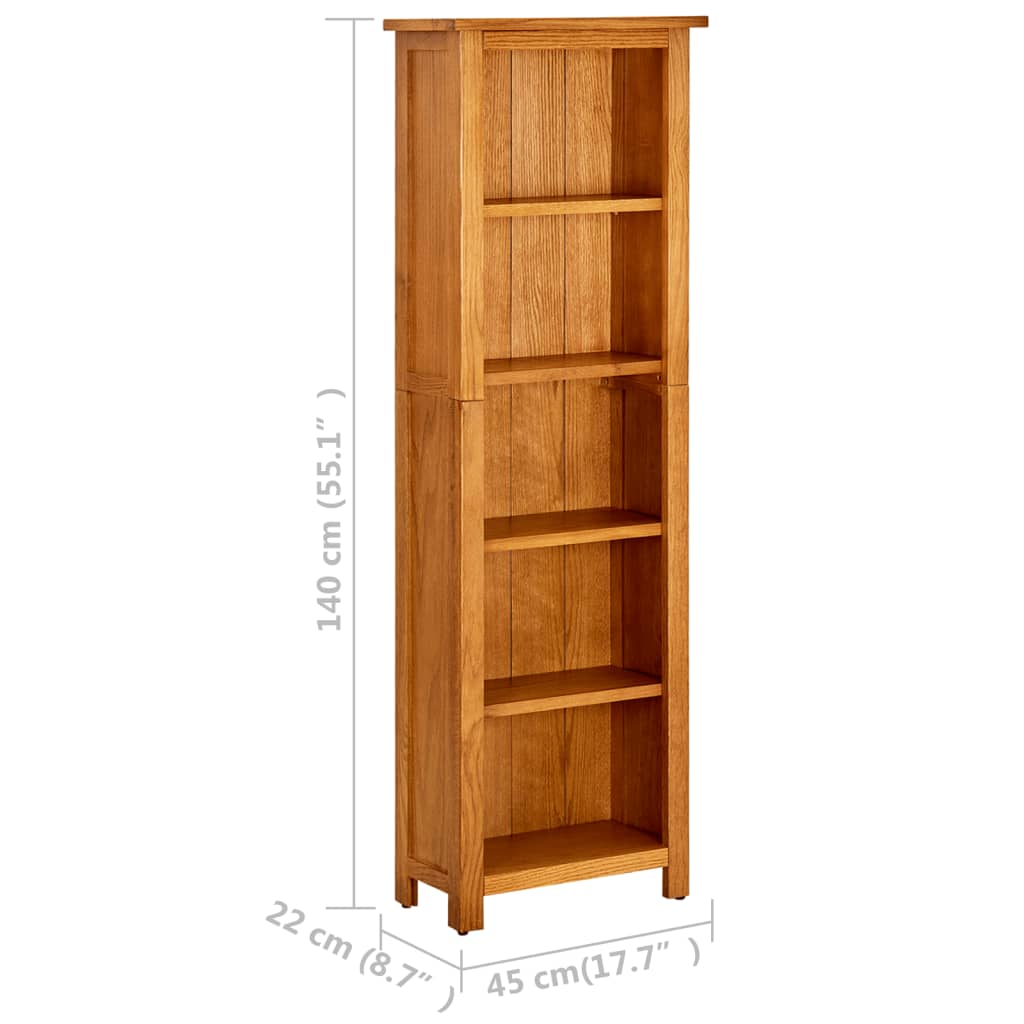 vidaXL Bibliotecă cu 5 rafturi, 45x22x140 cm, lemn masiv de stejar