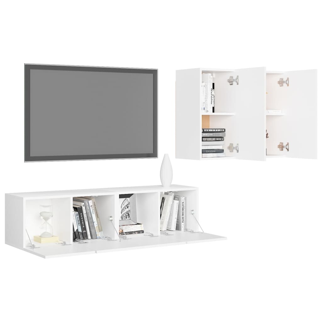 vidaXL Set dulapuri TV, 4 piese, alb, lemn prelucrat