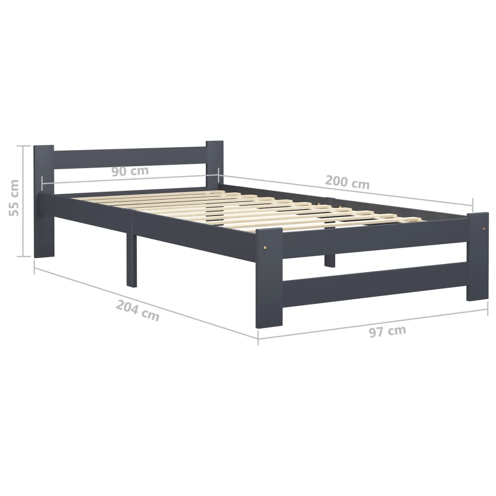 vidaXL Cadru de pat, gri închis, 90 x 200 cm, lemn masiv pin