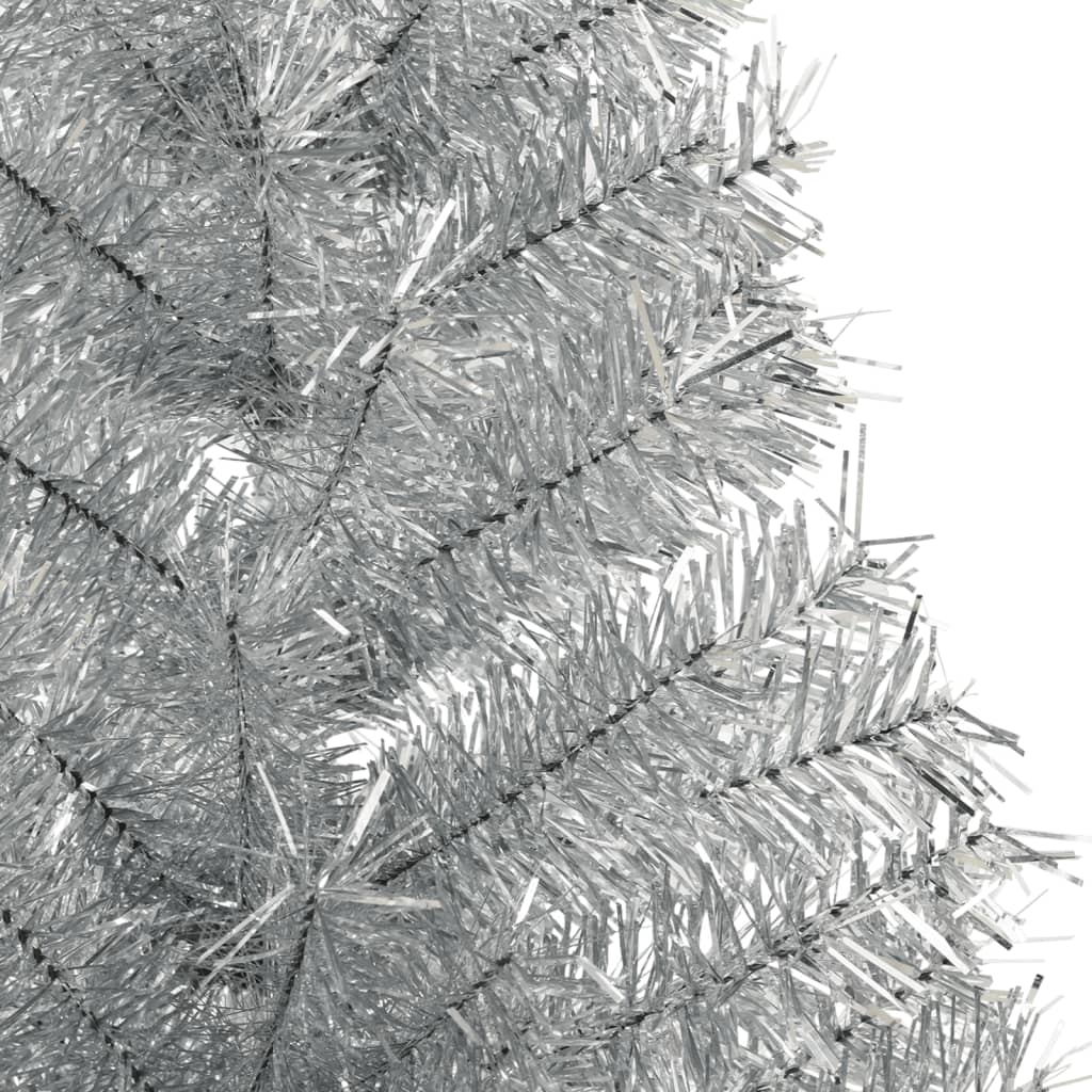 vidaXL Jumătate brad de Crăciun cu suport, argintiu, 120 cm, PET