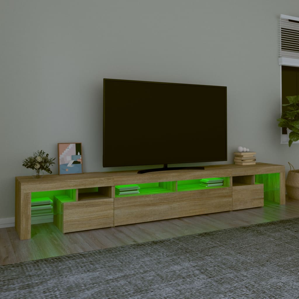 vidaXL Comodă TV cu lumini LED, stejar sonoma,260x36,5x40cm