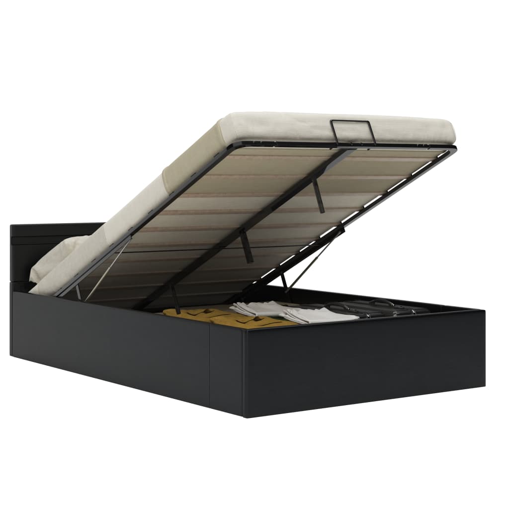 vidaXL Cadru pat hidraulic ladă, LED, negru 140x200 cm piele ecologică