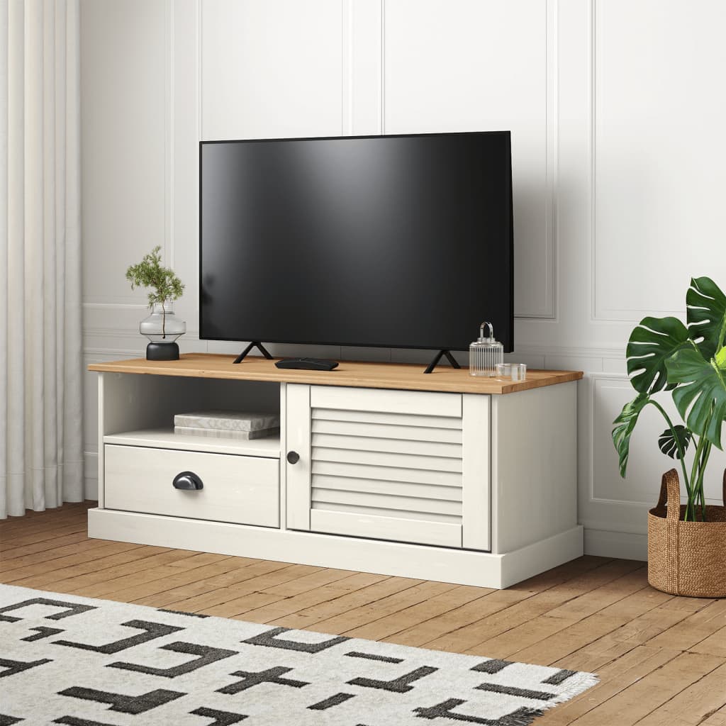 vidaXL Comodă TV VIGO, alb, 106x40x40 cm, lemn masiv de pin