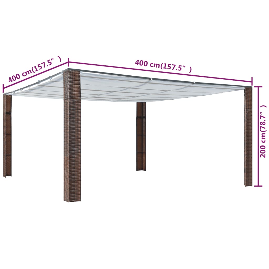 vidaXL Pavilion cu acoperiș, maro și crem, 400x400x200 cm, poliratan