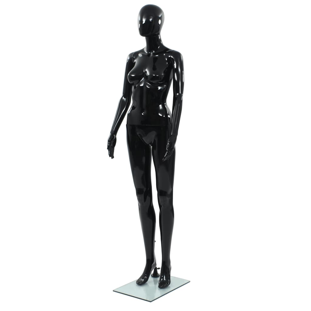 vidaXL Corp manechin feminin, suport din sticlă, negru lucios, 175 cm