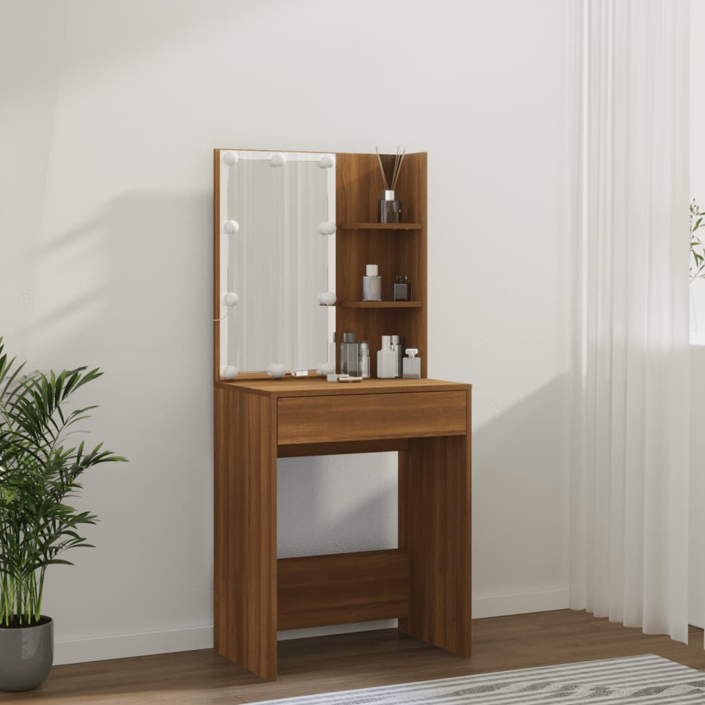 vidaXL Masă de toaletă cu LED, stejar maro, 60x40x140 cm