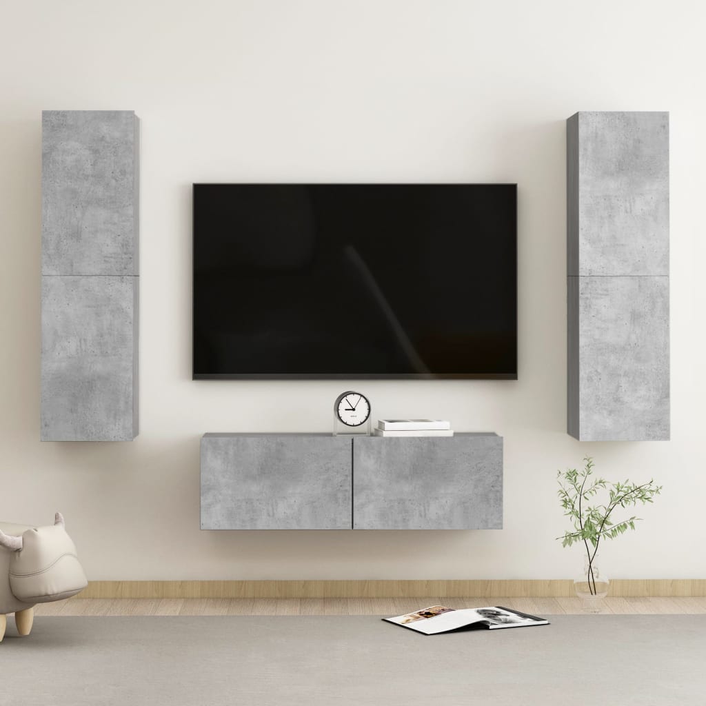 vidaXL Set de dulapuri TV, 3 piese, gri beton, lemn prelucrat