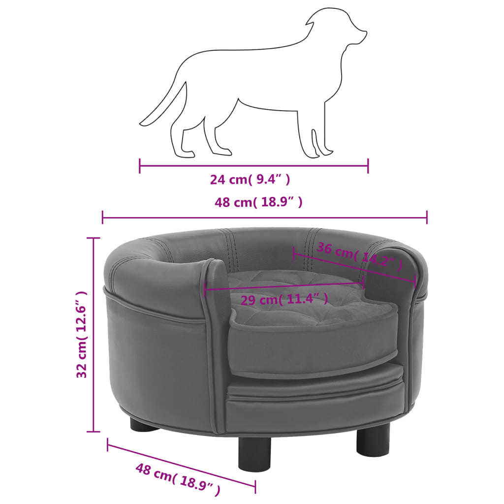 vidaXL Canapea pentru câini, gri, 48x48x32 cm, pluș & piele ecologică