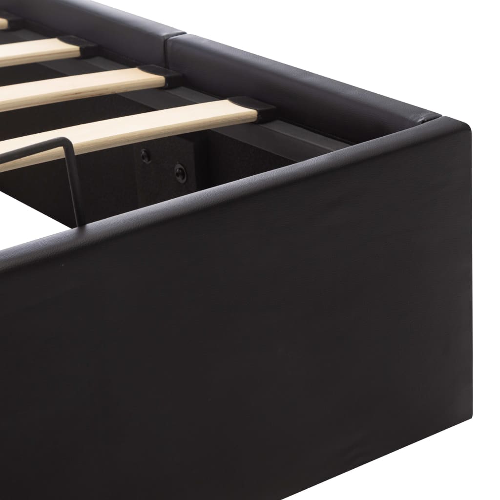 vidaXL Cadru pat hidraulic cu ladă, negru, 180x200 cm, piele ecologică