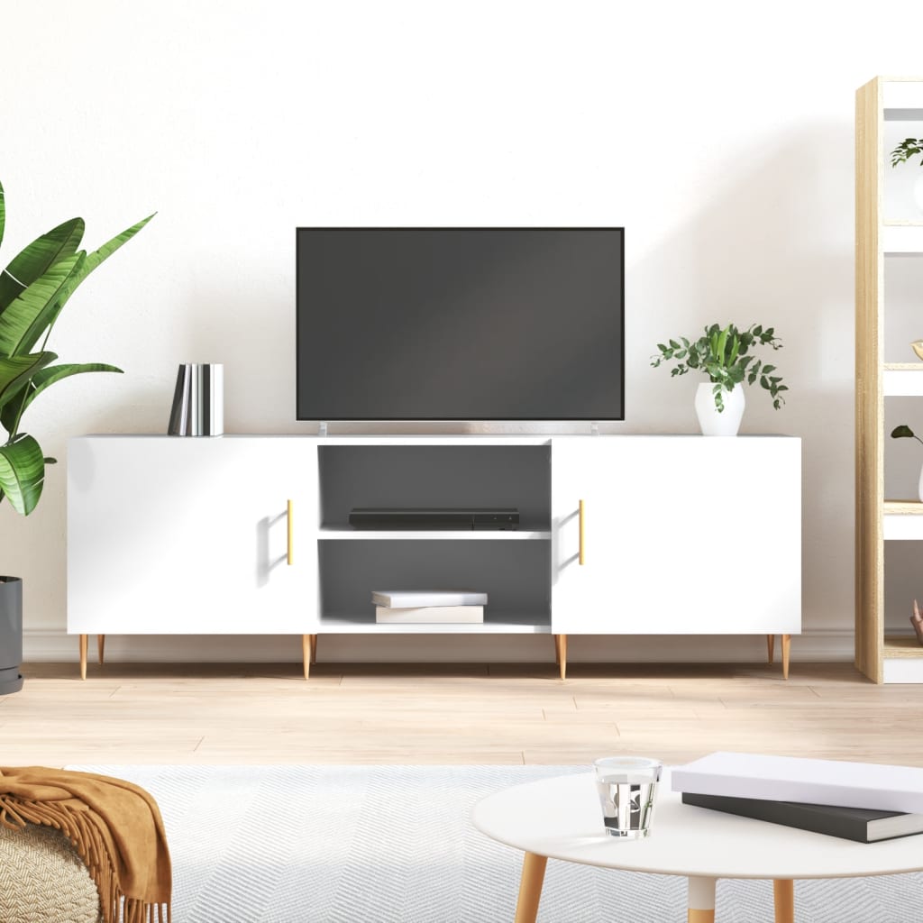vidaXL Comodă TV, alb extralucios, 150x30x50 cm, lemn compozit