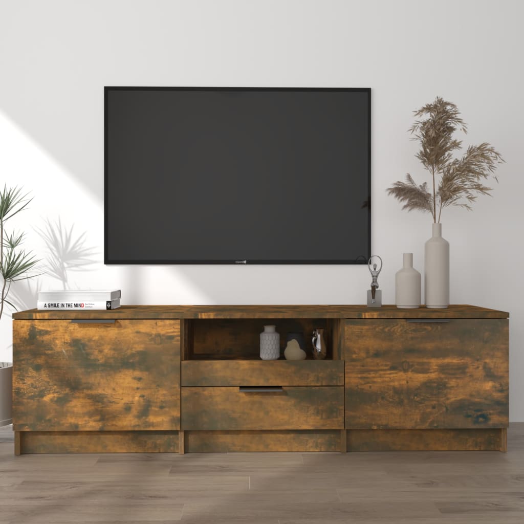 vidaXL Comodă TV, stejar fumuriu, 140x35x40 cm, lemn prelucrat